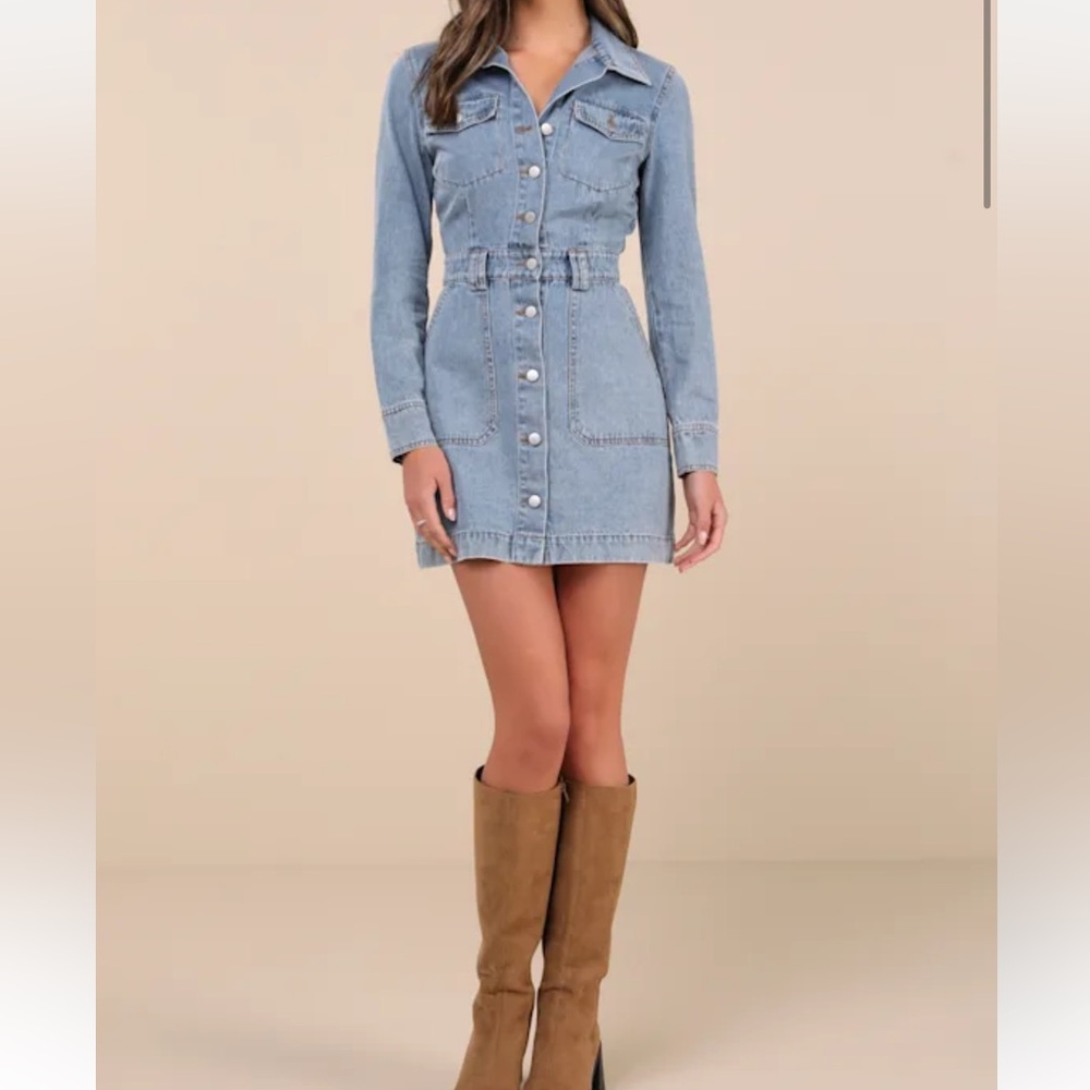 NWT Lulu’s Notoriously Cool Light Wash Long Sleeve Denim Dress